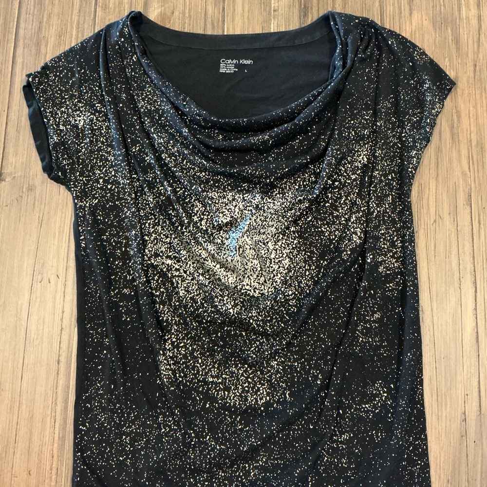 Calvin Klein Black Sparkle Short Sleeve Top